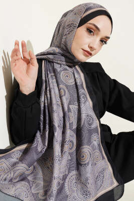Geometrik Paisley Desen Şal Siyah Gri - Başörtüsü