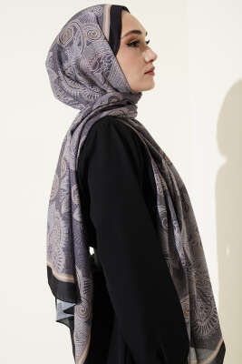 Geometrik Paisley Desen Şal Siyah Gri - Başörtüsü