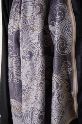 Geometrik Paisley Desen Şal Siyah Gri - Başörtüsü