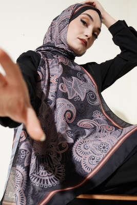 Geometrik Paisley Desen Şal Siyah 