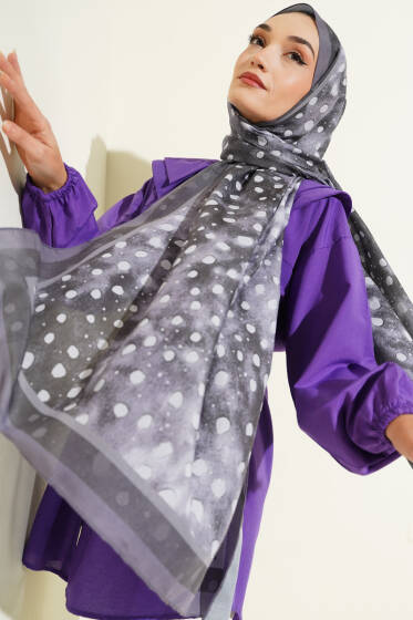 Geyik Desen Lina Şal Füme - Başörtüsü