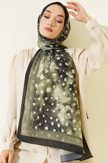 Geyik Desen Lina Şal Haki - Başörtüsü