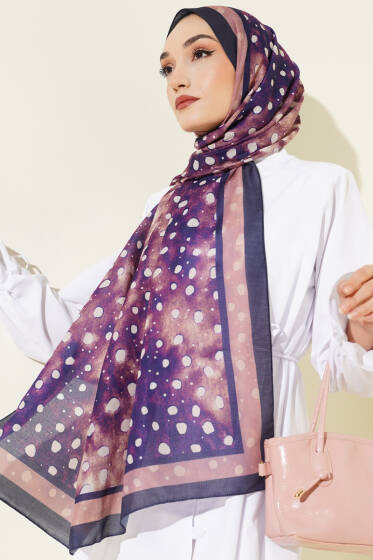 Geyik Desen Lina Şal Lacivert - Başörtüsü