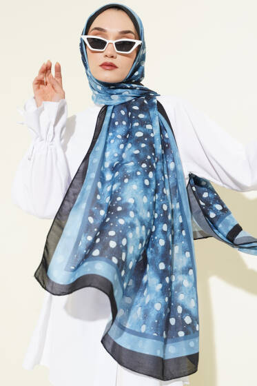Geyik Desen Lina Şal Mavi - Başörtüsü
