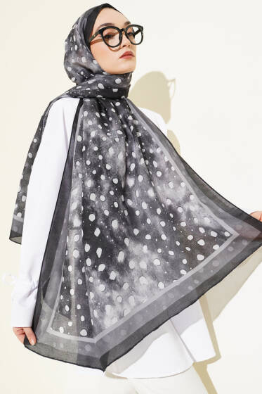 Geyik Desen Lina Şal Siyah - Başörtüsü