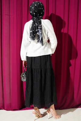 Gipe Yakalı Bel İpli Bluz Ekru - Bluz