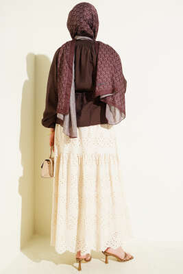 Gipe Yakalı Bel İpli Bluz Kahve - Bluz