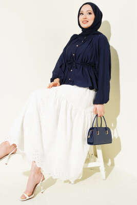 Gipe Yakalı Bel İpli Bluz Lacivert - Bluz