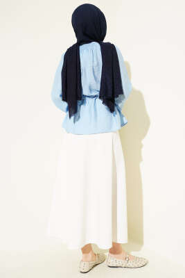 Gipe Yakalı Bel İpli Bluz Mavi - Bluz