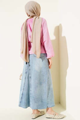 Gipe Yakalı Bel İpli Bluz Pembe - Bluz