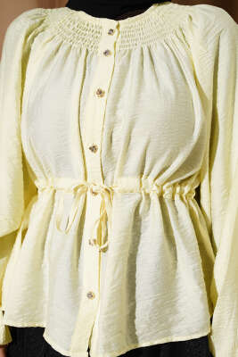 Gipe Yakalı Bel İpli Bluz Sarı - Bluz