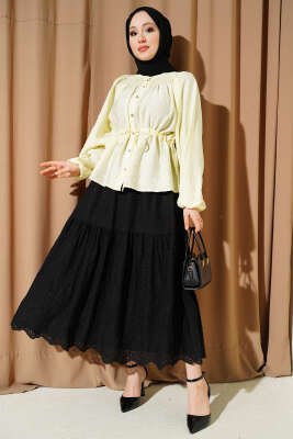 Gipe Yakalı Bel İpli Bluz Sarı - Bluz