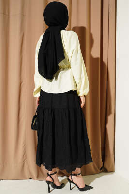 Gipe Yakalı Bel İpli Bluz Sarı - Bluz