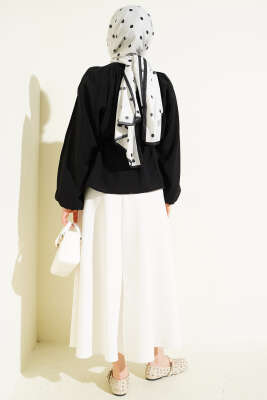 Gipe Yakalı Bel İpli Bluz Siyah - Bluz