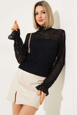 Gipeli Dantel Bluz Siyah - Kadın Giyim Modelleri