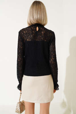 Gipeli Dantel Bluz Siyah - Kadın Giyim Modelleri