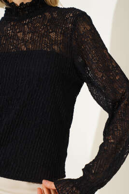 Gipeli Dantel Bluz Siyah - Kadın Giyim Modelleri