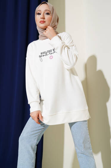 Give This World Baskılı Tunik Ekru - Tunik
