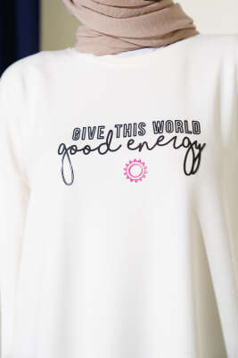 Give This World Baskılı Tunik Ekru - Tunik