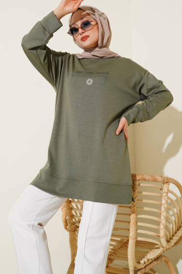 Give This World Baskılı Tunik Haki - Tunik