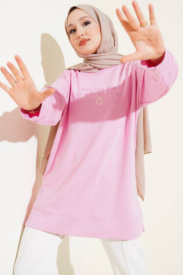 Give This World Baskılı Tunik Pembe - Tunik