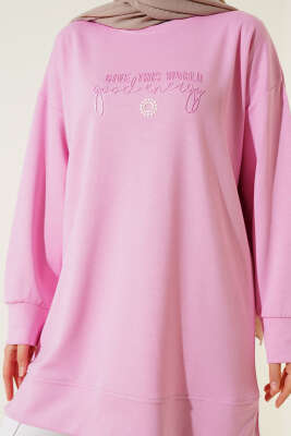 Give This World Baskılı Tunik Pembe - Tunik