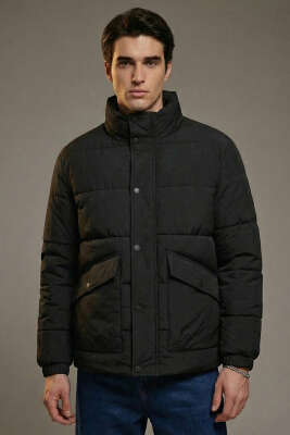 Gizlenebilir Kapüşonlu Şişme Erkek Mont Siyah - ZAGO