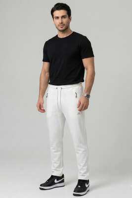 Gizli Cep Bel Lastikli Erkek Eşofman Altı Ekru - Erkek Eşofman Alt