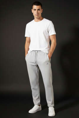 Gizli Cep Bel Lastikli Erkek Eşofman Altı Melanj Gri - Erkek Pantolon