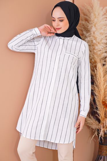 Gizli Cepli Çizgili Siyah Gömlek - Gömlek