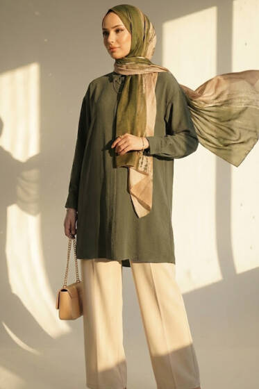 Gizli Düğmeli Ayrobin Gömlek Haki - Gömlek