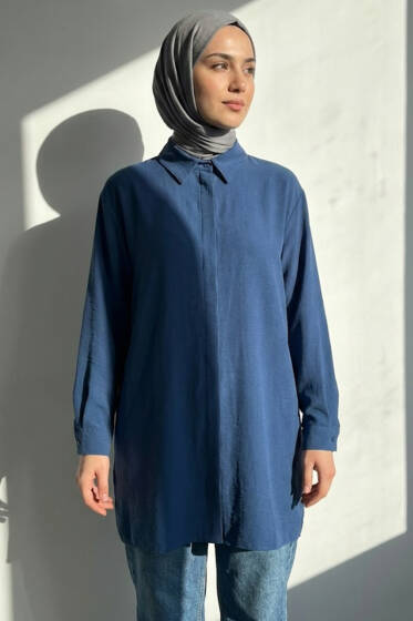 Gizli Düğmeli Ayrobin Gömlek İndigo - Gömlek