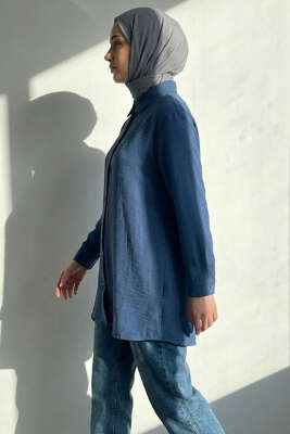 Gizli Düğmeli Ayrobin Gömlek İndigo - Gömlek