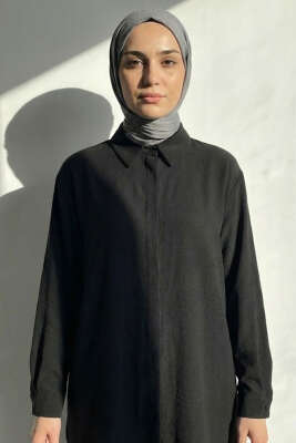 Gizli Düğmeli Ayrobin Gömlek Siyah - Gömlek