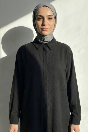 Gizli Düğmeli Ayrobin Gömlek Siyah - Gömlek