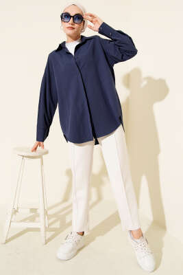 Gizli Düğmeli Basic Gömlek Lacivert - Gömlek