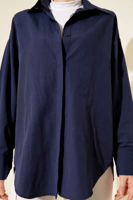 Gizli Düğmeli Basic Gömlek Lacivert - Gömlek