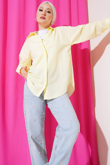 Gizli Düğmeli Basic Gömlek Sarı - Gömlek