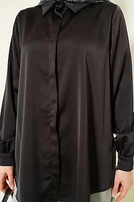 Gizli Düğmeli Basic Saten Gömlek Acı Kahve - Gömlek