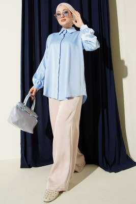 Gizli Düğmeli Basic Saten Gömlek Bebe Mavi - Gömlek