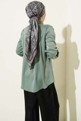 Gizli Düğmeli Basic Saten Gömlek Çağla Yeşili - Gömlek