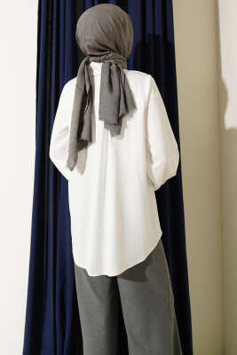 Gizli Düğmeli Basic Saten Gömlek Ekru - Gömlek