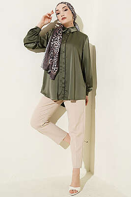 Gizli Düğmeli Basic Saten Gömlek Kamuflaj - Gömlek