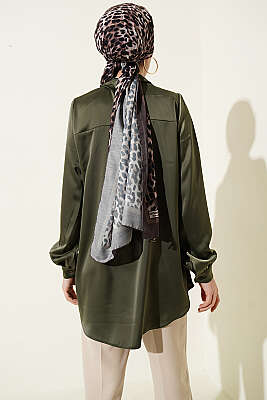 Gizli Düğmeli Basic Saten Gömlek Kamuflaj - Gömlek