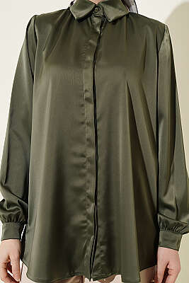 Gizli Düğmeli Basic Saten Gömlek Kamuflaj - Gömlek