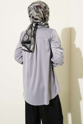 Gizli Düğmeli Basic Saten Gömlek Kayrak Grisi - Gömlek