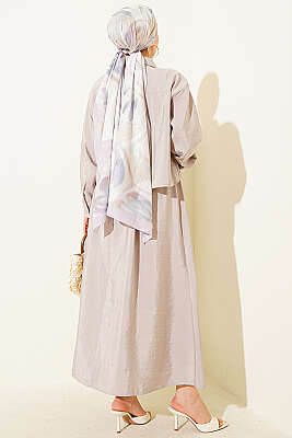 Gizli Düğmeli Bluzlu Etekli İkili Takım Bej - İkili Takım