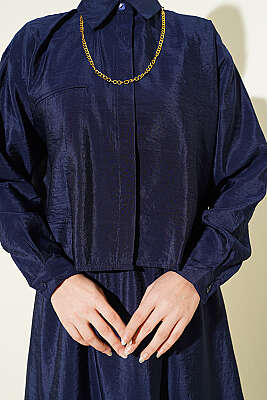 Gizli Düğmeli Bluzlu Etekli İkili Takım Lacivert - İkili Takım