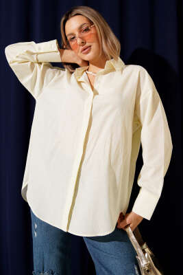 Gizli Düğmeli Çizgili Gömlek Sarı - Kadın Giyim Modelleri