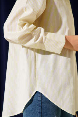 Gizli Düğmeli Çizgili Gömlek Sarı - Kadın Giyim Modelleri